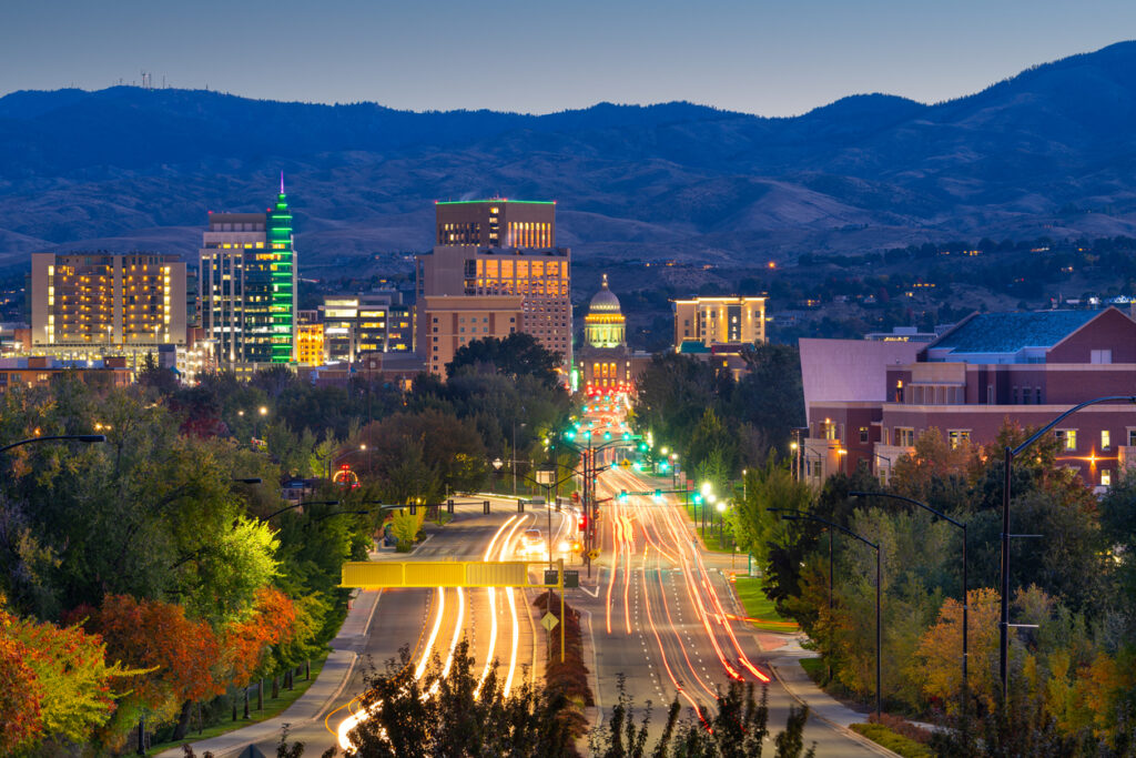 Boise, Idaho, USA downtown cityscape at twilight.