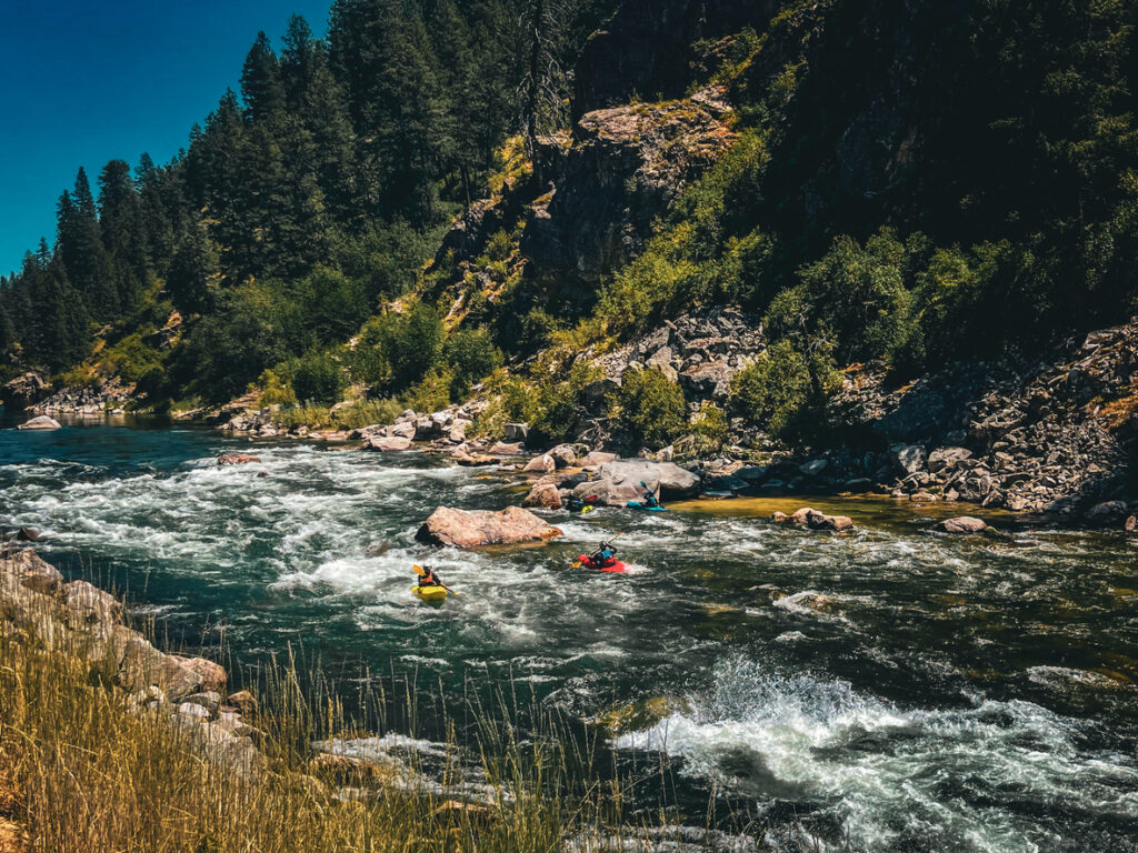 Kayakers on rapids on Payette River in Idaho
