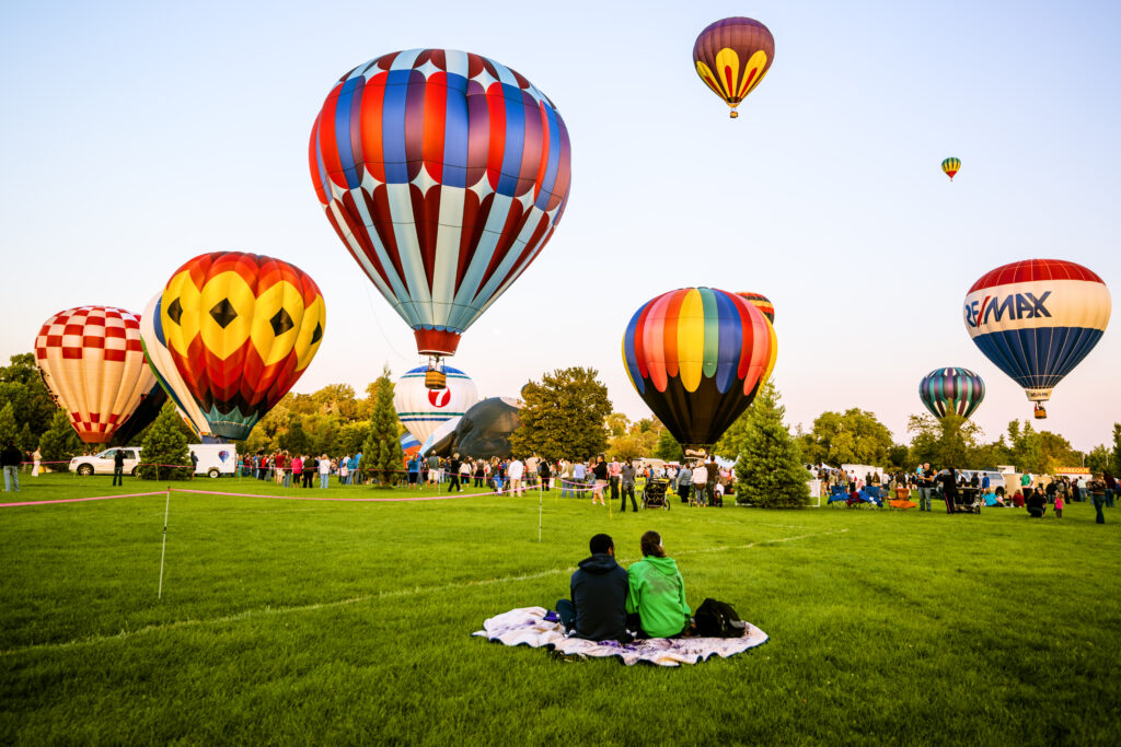 "Boise, Idaho, USA-September 01, 2012: Spirit of Boise Balloon Classic being held at Ann Morrison Park in Boise and people enjoying hot air balloons launch"