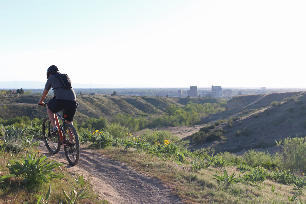 Biker riding in the Boise foothills.