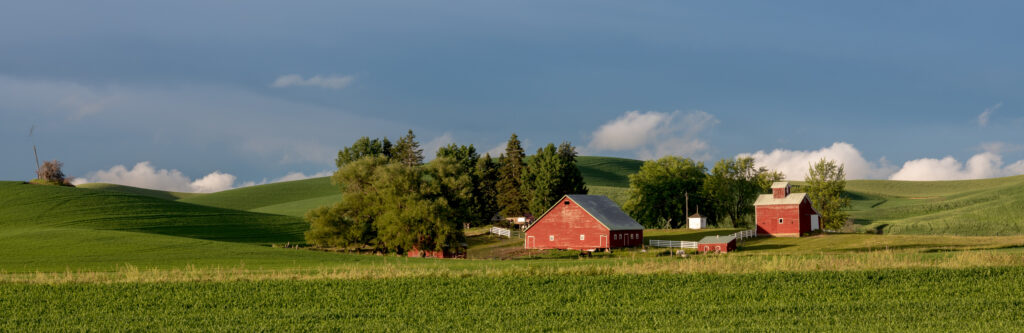 Beautiful red barn on a Farm in the state of Idaho