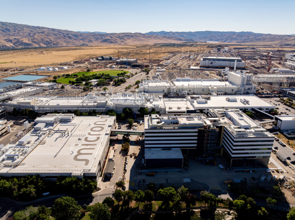 Boise, Idaho, USA –July 04, 2026: Micron logo on a roof top in Boise Idaho